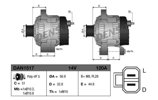 Dynamo / Alternator DAN1517 Denso, Image 3