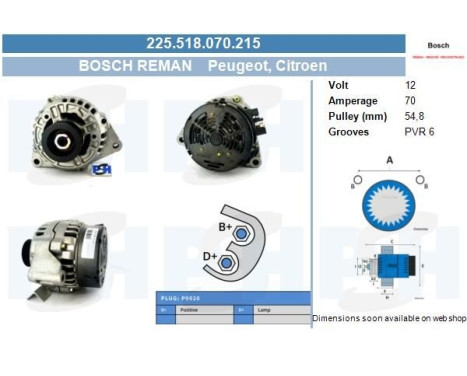 Dynamo Citroen / Peugeot 70A 0.123.310.013-R Bosch