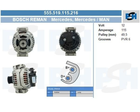 Dynamo Mercedes 115A 555.519.115.216 Bosch
