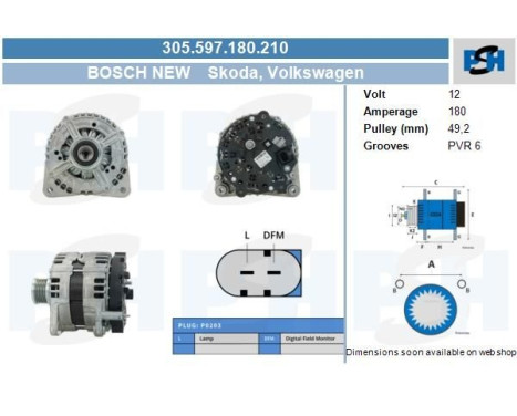 Dynamo Volkswagen 180A 305.597.180.210 Bosch