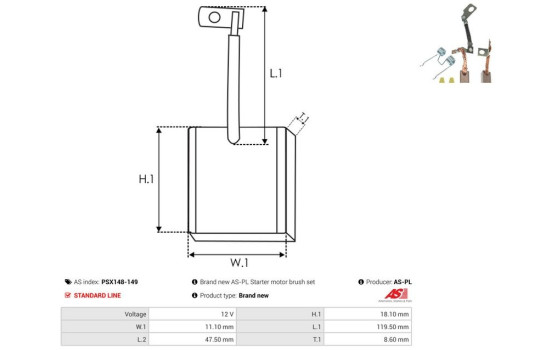 Carbon brush, starter motor, Image 2