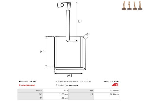 Carbon brush, starter motor, Image 2