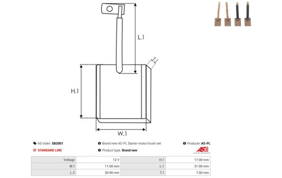 Carbon brush, starter motor, Image 2