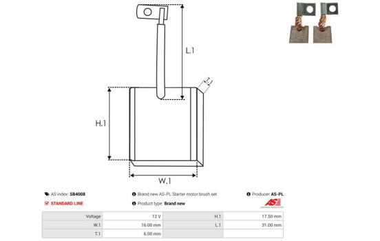 Carbon brush, starter motor, Image 2