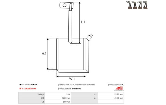Carbon brush, starter motor, Image 2