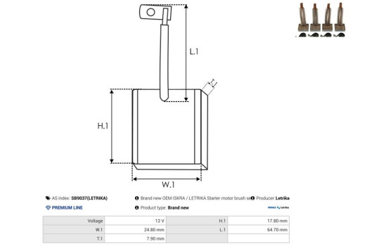 Carbon brush, starter motor, Image 2