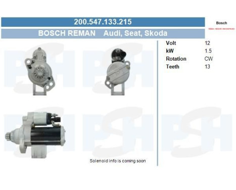 Starter Audi 1.5 kw 0.001.179.512-R Bosch