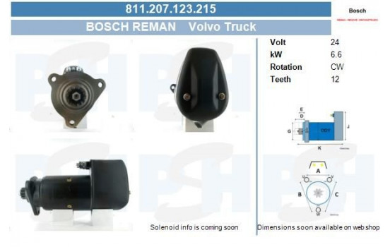 Starter Volvo 6.6 kw 811.207.123.215 Bosch