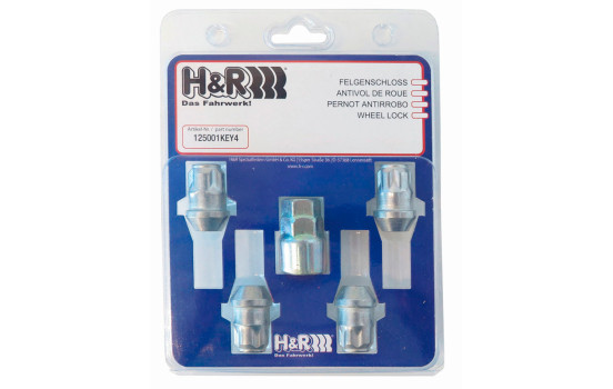 Juego de cerraduras de rueda H&R M12x1,50 cónicas - 4 tuercas de seguridad con adaptador incluido, Imagen 3