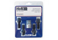 Juego de cerradura de rueda H&R M12x1,50x28 mm cónica negra - 4 pernos con adaptador incluido