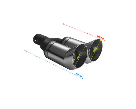 Angled Exhaust Trim Dual Round DTM Race Diameter 80mm - L260mm - Inlet Dia. 50mm Ulter Sport, Image 3