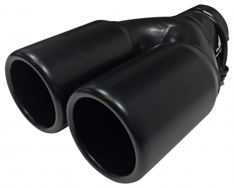 Black Tail Pipe Twin Round 76mm Steel - 9 inches / Inlet Dia. 45-60mm