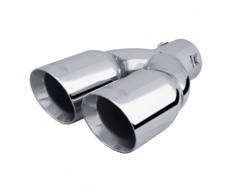 Simoni Racing Exhaust finisher Dual Round / Angled Stainless Steel - Ø2x76xL240mm - Mounting 34-60mm