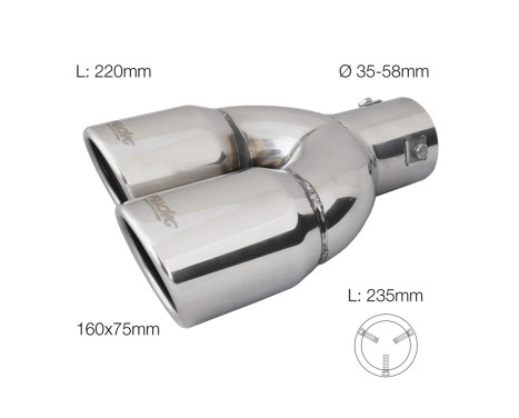 Simoni Racing Exhaust Tip Dual Left Round/Slanted Stainless Steel - 70xL220mm - Assembly ->58mm