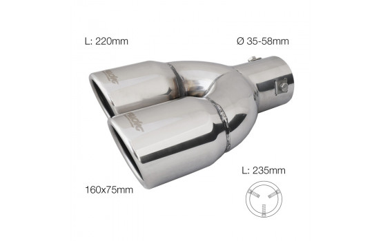 Simoni Racing Exhaust Tip Dual Left Round/Slanted Stainless Steel - 70xL220mm - Assembly ->58mm
