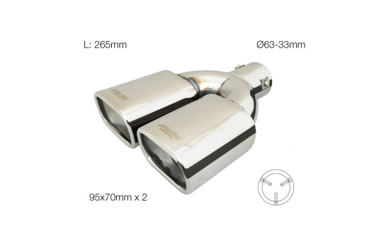 Simoni Racing Exhaust Tip Dual Rectangular Stainless Steel - 95x70xL265mm - Assembly 33->63mm, Image 2