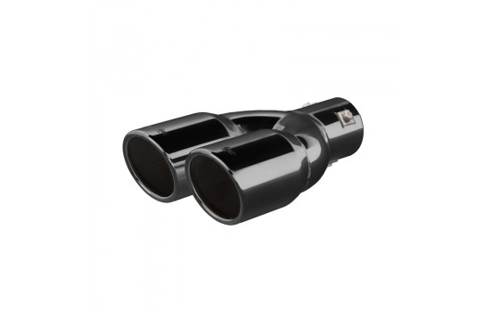 Simoni Racing Exhaust Tip Dual Round/Slanted Stainless Steel Black - 76xL230mm - Assembly ->58mm