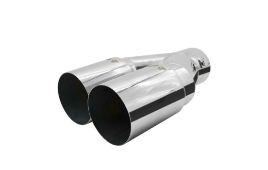 Simoni Racing Exhaust Tip Dual Round Stainless Steel - Ã˜88xL265/280mm - Mounting 33->73mm