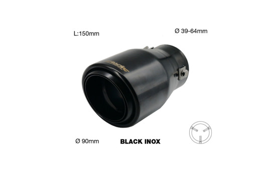 Simoni Racing Exhaust Tip Round/Angled Stainless Steel Black - Ã˜90xL150mm - Mounting 39->64mm, Image 2