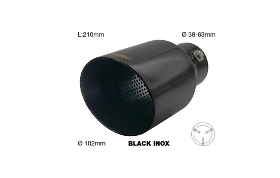 Simoni Racing Exhaust Tip Round/Slanted Stainless Steel Black - Ã˜102xL210mm - Mounting 38->63mm, Image 2