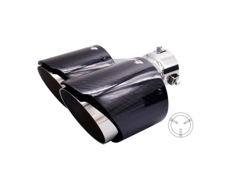 Simoni Racing Exhaust Trim Double Left Round/Slanted Stainless Steel & Carbon - 102xL215-230mm