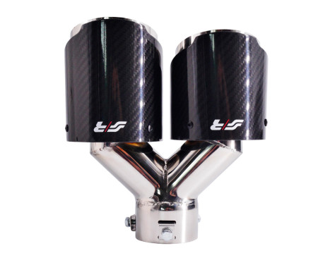 Simoni Racing Exhaust Trim Double Left Round/Slanted Stainless Steel & Carbon - 102xL215-230mm, Image 2