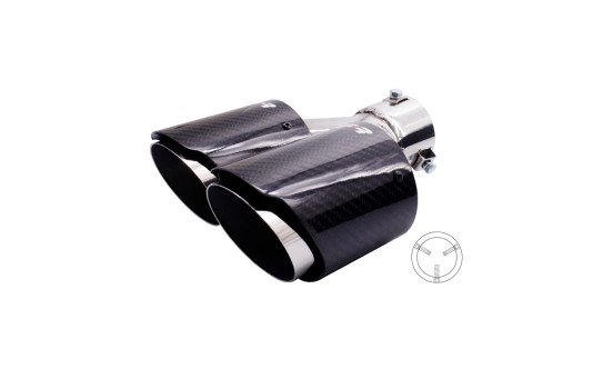 Simoni Racing Exhaust Trim Double Left Round/Slanted Stainless Steel & Carbon - 92xL215-230mm