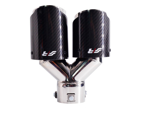 Simoni Racing Exhaust Trim Double Left Round/Slanted Stainless Steel & Carbon - 92xL215-230mm, Image 2