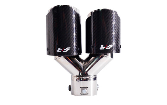 Simoni Racing Exhaust Trim Double Left Round/Slanted Stainless Steel & Carbon - 92xL215-230mm, Image 2