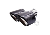 Simoni Racing Exhaust Trim Double Right Round/Slanted Stainless Steel & Carbon - 102xL215-230mm