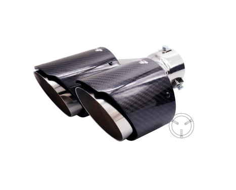 Simoni Racing Exhaust Trim Double Right Round/Slanted Stainless Steel & Carbon - 102xL215-230mm