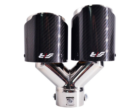 Simoni Racing Exhaust Trim Double Right Round/Slanted Stainless Steel & Carbon - 102xL215-230mm, Image 2