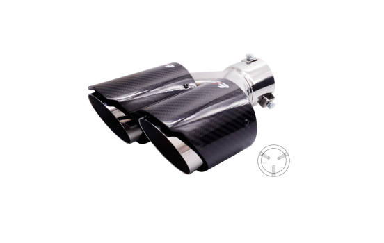 Simoni Racing Exhaust Trim Double Right Round/Slanted Stainless Steel & Carbon - 92xL215-230mm