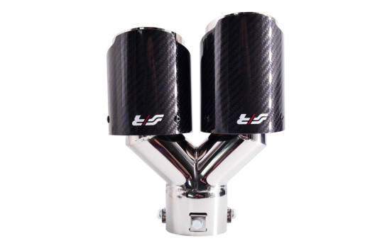 Simoni Racing Exhaust Trim Double Right Round/Slanted Stainless Steel & Carbon - 92xL215-230mm, Image 2