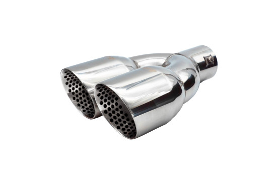 Simoni Racing Exhaust Trim Double Round/Slanted Stainless Steel - 90xL245mm - Mounting 35->61mm