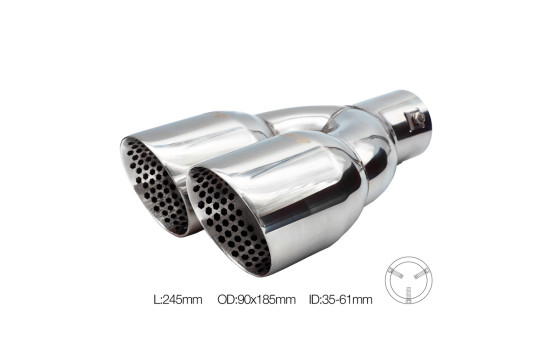 Simoni Racing Exhaust Trim Double Round/Slanted Stainless Steel - 90xL245mm - Mounting 35->61mm, Image 3
