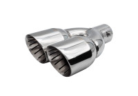 Simoni Racing Exhaust Trim Double Round/Slanted Stainless Steel - 90xL245mm - Mounting 35->61mm