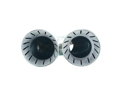 Simoni Racing Exhaust Trim Double Round/Slanted Stainless Steel - 90xL245mm - Mounting 35->61mm, Image 2