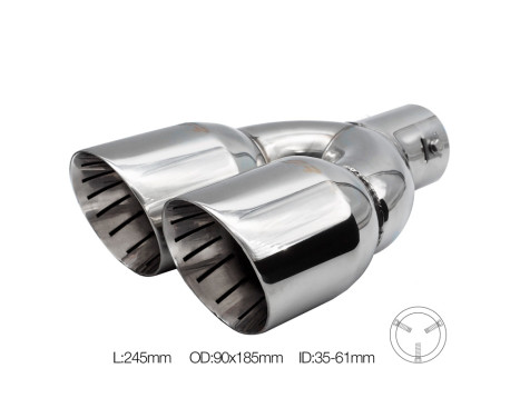 Simoni Racing Exhaust Trim Double Round/Slanted Stainless Steel - 90xL245mm - Mounting 35->61mm, Image 3
