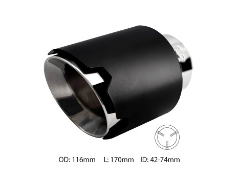 Simoni Racing Exhaust Trim Round/Slanted Matt Black+Stainless Steel - Ø116xL170mm - Mounting 42-74mm, Image 2