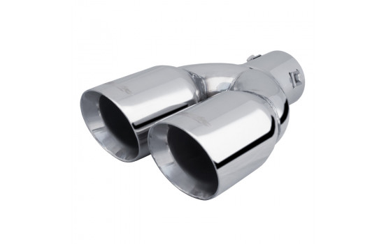 Twin/Dual Exhaust finisher Round Ø2x76mm - 10 inches / Inlet Dia. 34-60mm - Stainless Simoni Racing