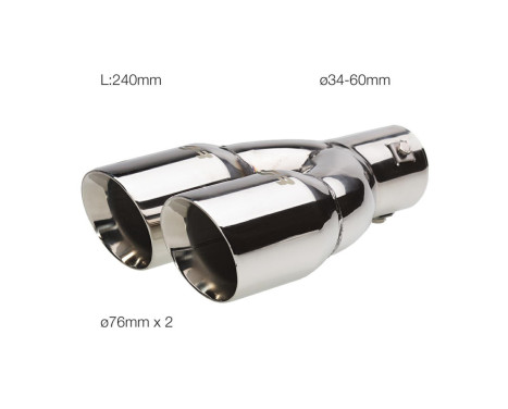 Twin/Dual Exhaust finisher Round Ø2x76mm - 10 inches / Inlet Dia. 34-60mm - Stainless Simoni Racing, Image 2