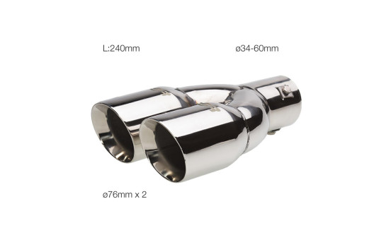 Twin/Dual Exhaust finisher Round Ø2x76mm - 10 inches / Inlet Dia. 34-60mm - Stainless Simoni Racing, Image 2