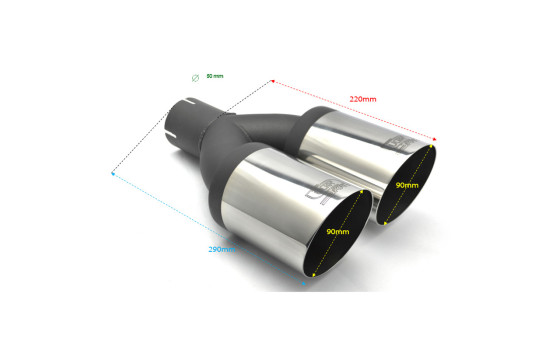 Twin Exhaust Trim Round Ø90mm - 11 inches / Inlet Dia. 50mm - Stainless Ulter Sport, Image 2