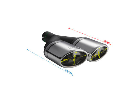 Ulter Sport Exhaust Tip - Dual Oval 120x80mm Angled - Length 250mm - Mounting ->50mm - Stainless Steel, Image 3