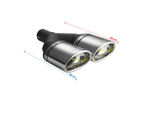 Ulter Sport Exhaust Tip - Dual Oval 120x80mm Angled - Length 250mm - Mounting ->50mm - Stainless Steel, Image 3