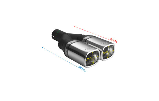 Ulter Sport Exhaust Tip - Dual Rectangle 80x65mm - Length 200mm - Mounting ->50mm - Stainless Steel, Image 3