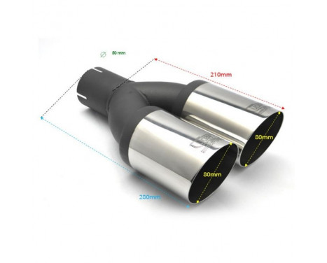 Ulter Sport Exhaust Tip - Dual Round 80mm Angled - Length 280mm - Assembly ->50mm - Stainless Steel, Image 2