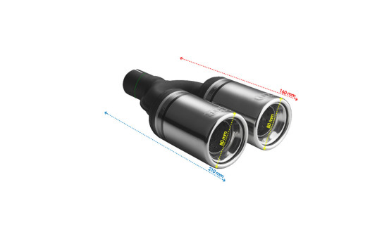 Ulter Sport Exhaust Tip - Dual Round 80mm - Length 160mm - Assembly ->50mm - Stainless Steel, Image 3