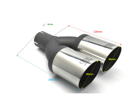 Ulter Sport Exhaust Tip - Dual Round 90mm Angled - Length 290mm - Mounting ->50mm - Stainless Steel, Image 2